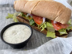 Small “Chicken, Bacon, Ranch” ranch on side 😍  at Honest Pastures in Virginia Beach