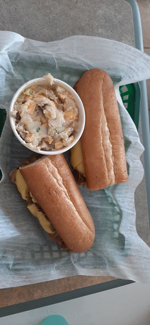 Phily Cheesesteak side of potato salad at Honest Pastures in Virginia Beach