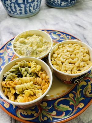 Pasta salad, potato salad, and Mac & Cheese   at Honest Pastures in Virginia Beach
