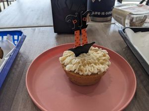 Apple spice cupcake with buttercream frosting and caramel drizzle at Honest Pastures in Virginia Beach