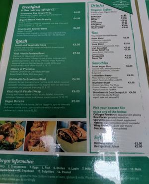 Menu page 1 of 2. at Vital Health Cafe in Wicklow