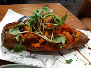 Roasted sweet potato with olives and basil at The Parkland in Kyneton