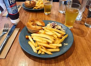 YAY! Foods vegan pepper steak pie and chips with slaw at The Carringbush Hotel in Abbotsford