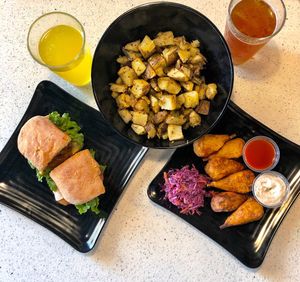 Buffalo wings, Copper cubes, and Tempeh sandwich at Copper Branch in Fort Lauderdale