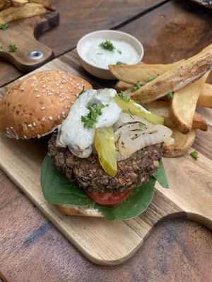 Lentil burger  at Coco Calala in Leon