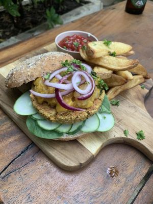 Chickpeas burger  at Coco Calala in Leon