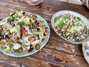 Nachos and noodle salad  at Coco Calala in Leon
