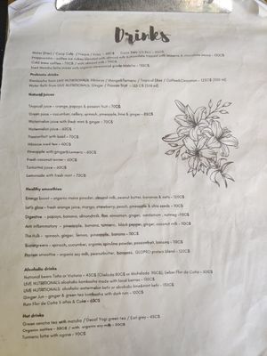 Drinks menu at Coco Calala in Leon