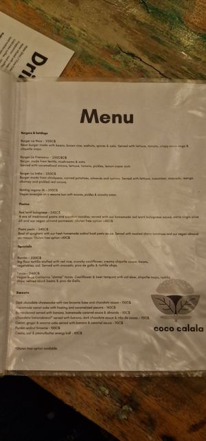 Menu at Coco Calala in Leon