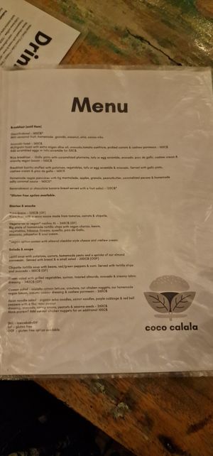Menu at Coco Calala in Leon
