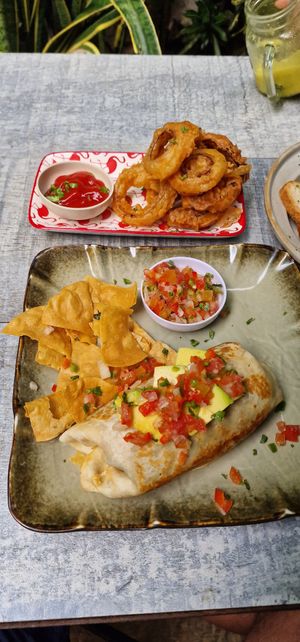 Burrito and onion rings(ask for it) at Coco Calala in Leon