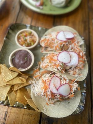 Tempura ‘shrimp’ tacos  at Coco Calala in Leon