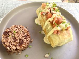 Incredible breakfast burrito  at Coco Calala in Leon