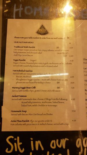 Menu 2 at The Press Room Cafe in Conwy