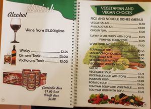 Other vegan options throughout the menu at Tevy's Place in Siem Reap