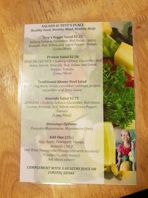 One part of the menu at Tevy's Place in Siem Reap