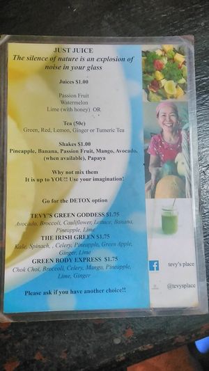 Juice menu at Tevy's Place in Siem Reap