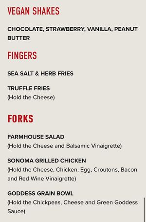 Vegan menu   at Burgatory in Homestead