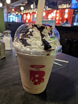Vegan chocolate milkshake with vegan whipped cream at Burgatory in Homestead