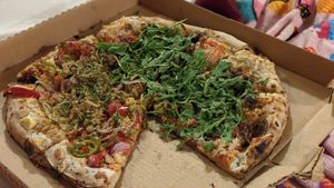 Half/half Bbq and El pablito at Hand Fire Pizza in Jackson