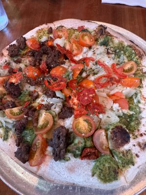 Tomato Tamahto with half impossible meat.   at Hand Fire Pizza in Jackson