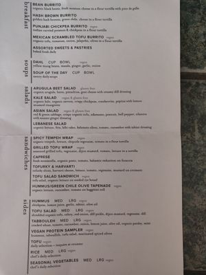 Standard menu, but have daily specials too. at Mata G's Vegetarian Kitchen in Albuquerque