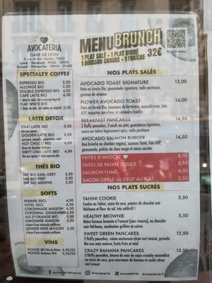 Menu at Avocateria in Paris