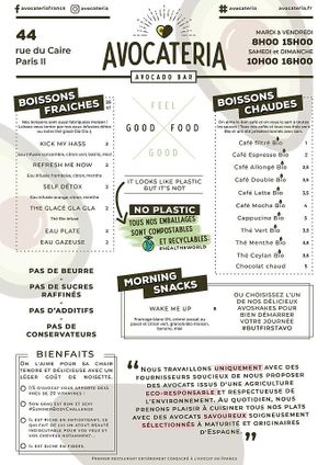 Menu 1 at Avocateria in Paris
