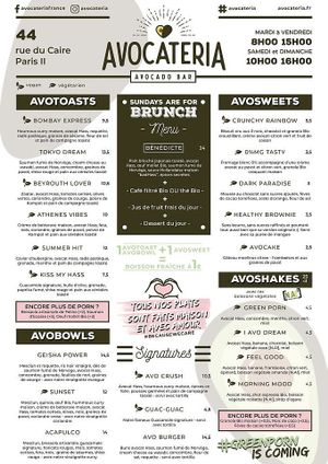 Menu 2 at Avocateria in Paris