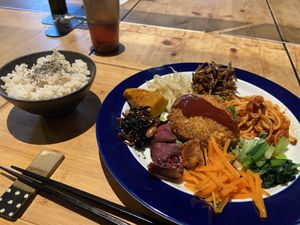 Vegan plate of the da. Staff can prepare vegan option upon request. at Harappa Cafe in Oita