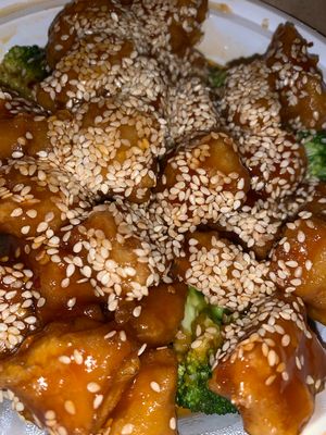Vegetarian (vegan) sesame chick’n and general tso’s (mix the two together)  at Red Chopstick in Massapequa