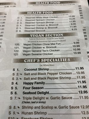THEY’VE LABELED THEIR VEGAN OPTIONS. at Red Chopstick in Massapequa