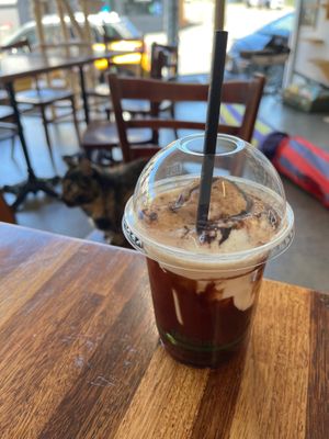 Iced chocolate with vegan ice cream  at Hobart Cat Cafe in North Hobart
