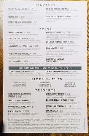 Impressive vegan choice for a pub chain menu  at The Woodpecker in Waterlooville