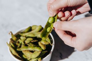 Edamame beans with shells and sea salt, seven spices. at Sushi Soldier Eightgrains  in Christchurch