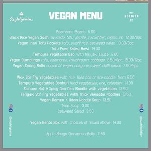 Vegan Menu at Sushi Soldier Eightgrains  in Christchurch
