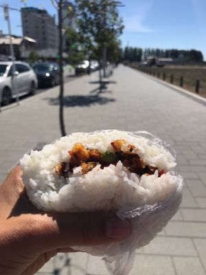 Vegan tempura rice ball at Sushi Soldier Eightgrains  in Christchurch