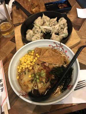 Dumplings and ramen  at Sushi Soldier Eightgrains  in Christchurch
