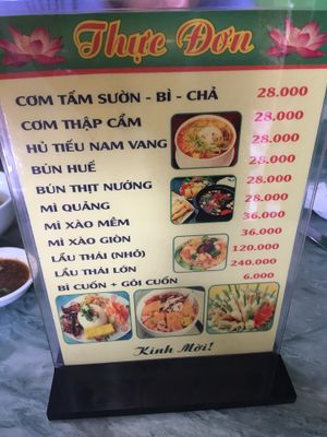 Menu at Phuong Tinh in Ho Chi Minh City