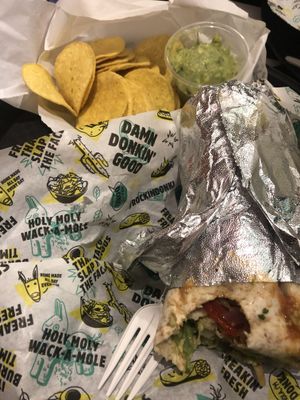 vegan burrito , guacamole and  tortillas crips ! 
 at Donki in Brussels