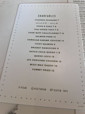Happy hour shareables menu  at Anthem in Austin