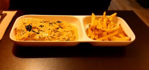 Tofu steak with wild mushroom sauce and French fries at Kong - Food Made With Compassion in Lisbon