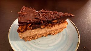 Chocolate, peanuts and caramel tart at Kong - Food Made With Compassion in Lisbon