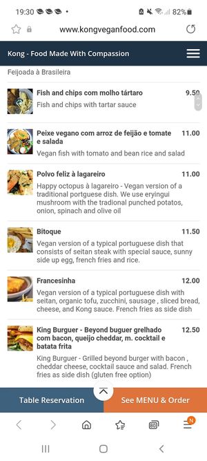Menu at Kong - Food Made With Compassion in Lisbon