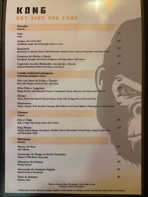 Menu at Kong - Food Made With Compassion in Lisbon