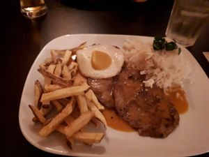 Seitan stake with rice and chips at Kong - Food Made With Compassion in Lisbon