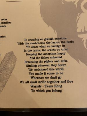 Lovely passage on the menu  at Kong - Food Made With Compassion in Lisbon