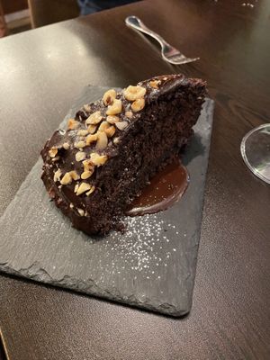 Dessert of chocolate hazelnut cake. So good  at Kong - Food Made With Compassion in Lisbon