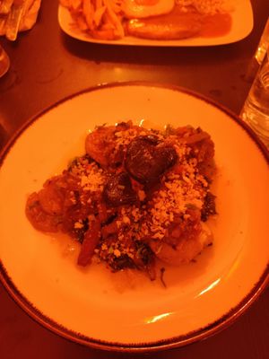 Happy octopus (sorry about the lighting lol) at Kong - Food Made With Compassion in Lisbon