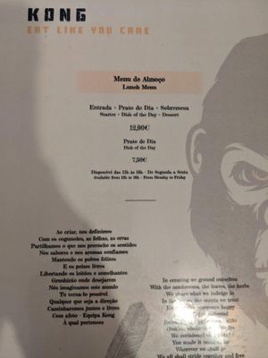 Menu 1. at Kong - Food Made With Compassion in Lisbon